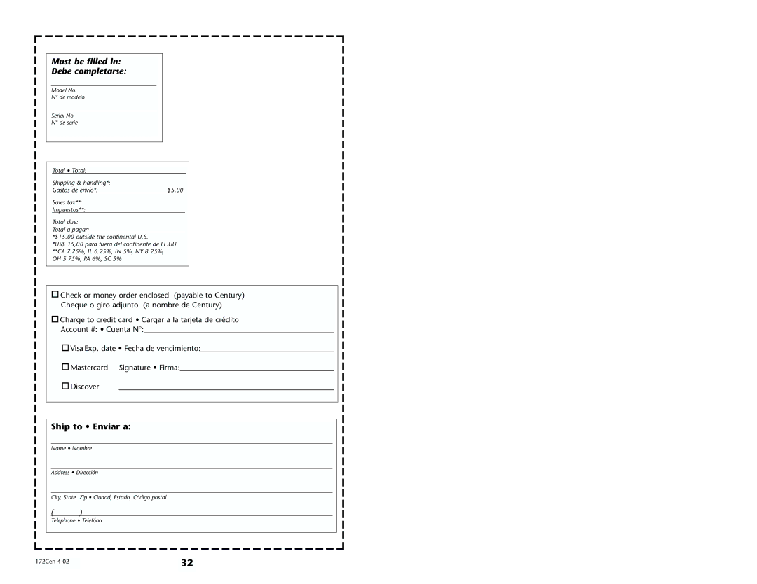 Century 1470 manual Must be filled Debe completarse 