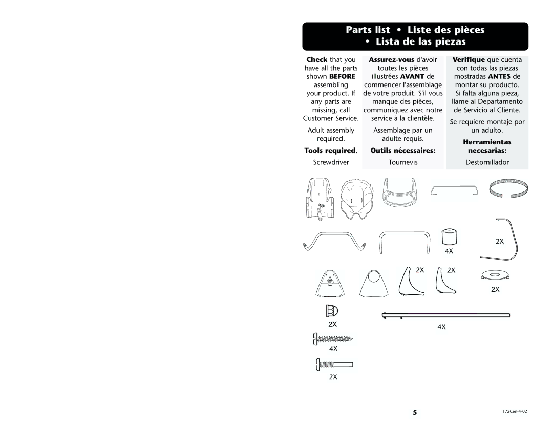 Century 1470 manual Parts list Liste des pièces Lista de las piezas, Assurez-vous davoir Verifique que cuenta 