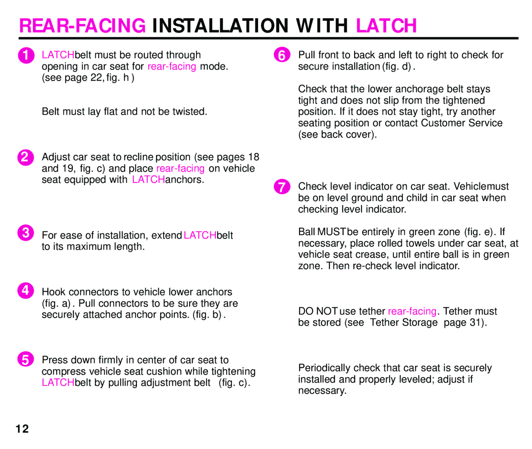 Century 44339, 44164 instruction manual REAR-FACINGINSTALLATION with Latch 