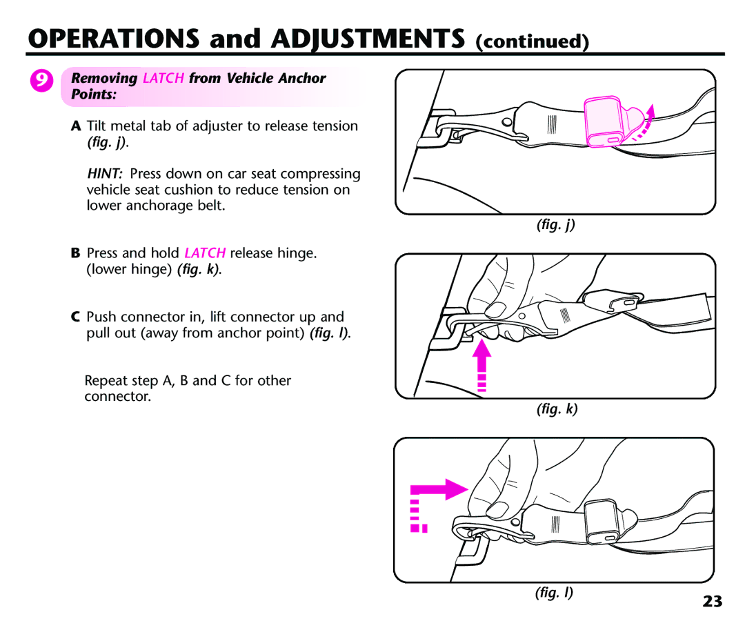 Century 44164, 44339 instruction manual Removing Latch from Vehicle Anchor Points, Fig. j 