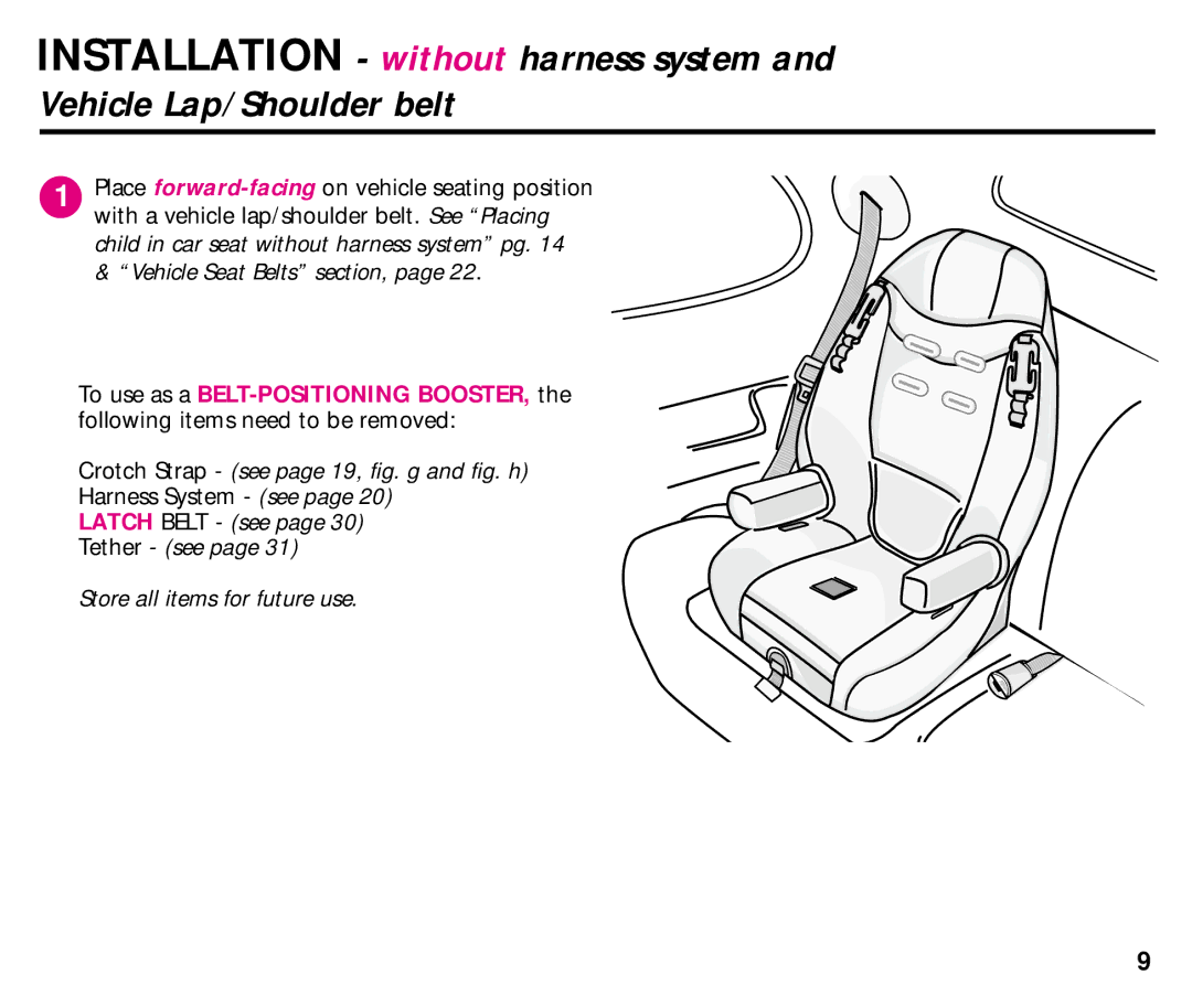 Century 44892L manual Crotch Strap see page 19, fig. g and fig. h 