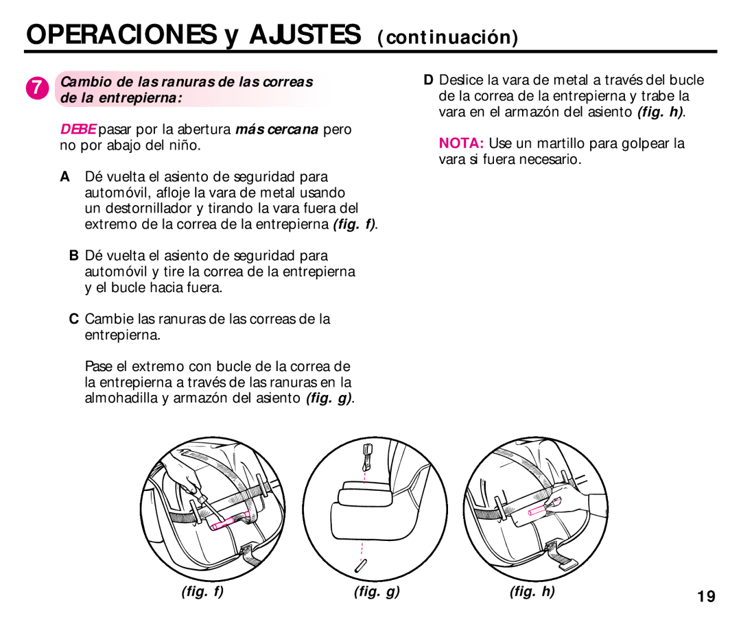 Century 44892L manual Cambio de las ranuras de las correas de la entrepierna, Fig. f 