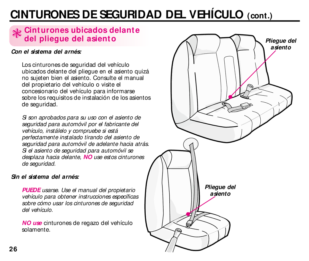 Century 44892L manual Cinturones ubicados delante del pliegue del asiento, Pliegue del Asiento 