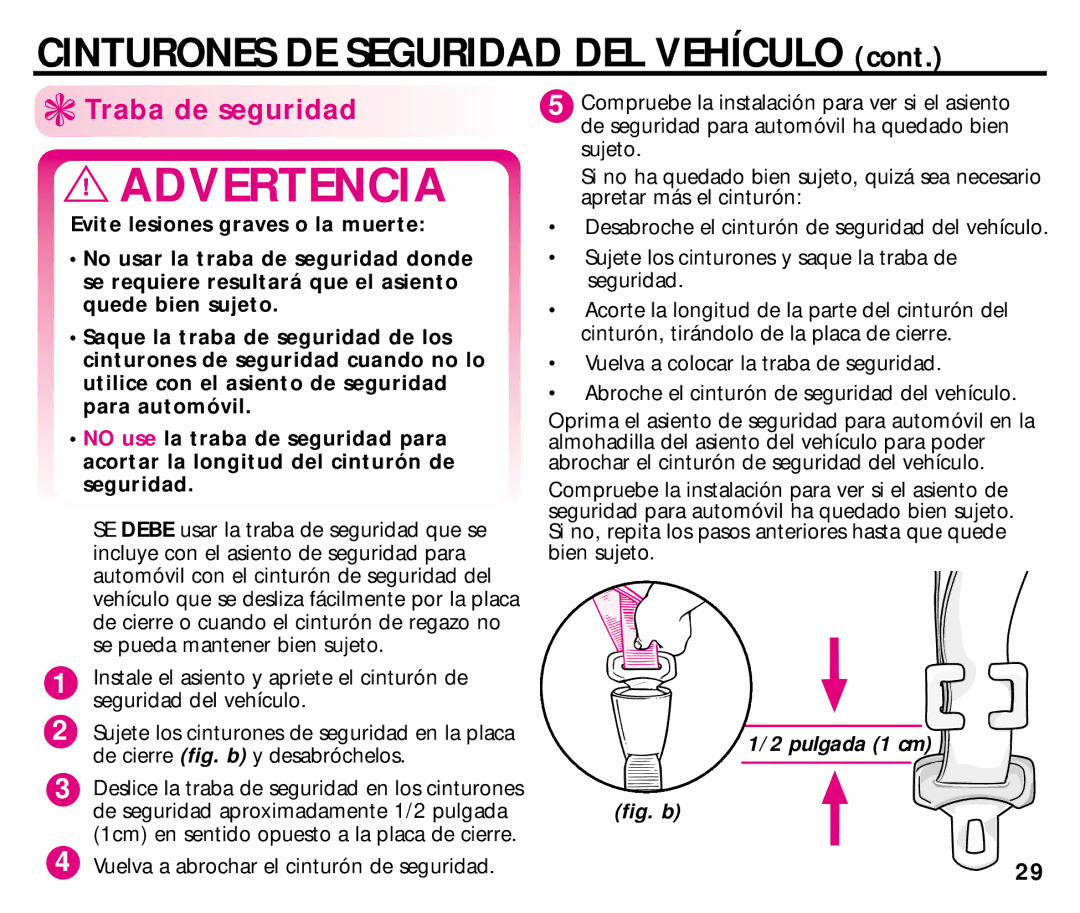 Century 44892L manual Traba de seguridad, Pulgada 1 cm 