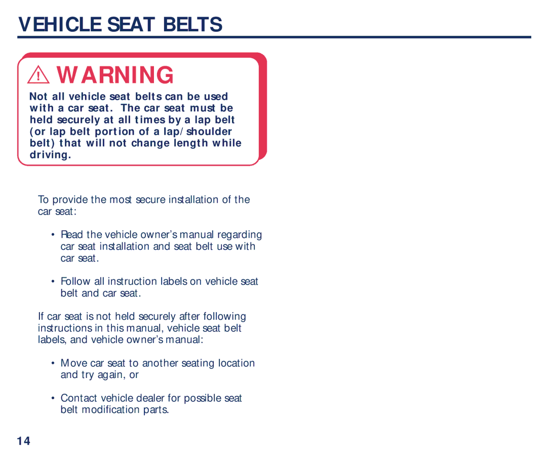 Century 45100 manual Vehicle Seat Belts 