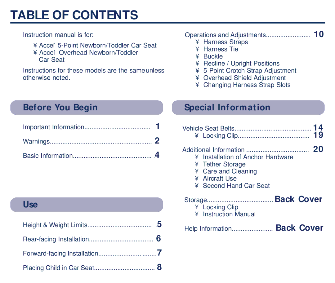 Century 45100 manual Table of Contents 