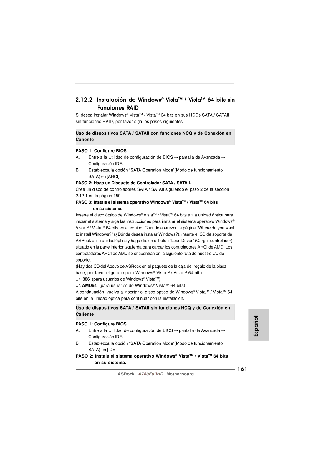 Century A780FULLHD specifications 161, Configuración IDE 