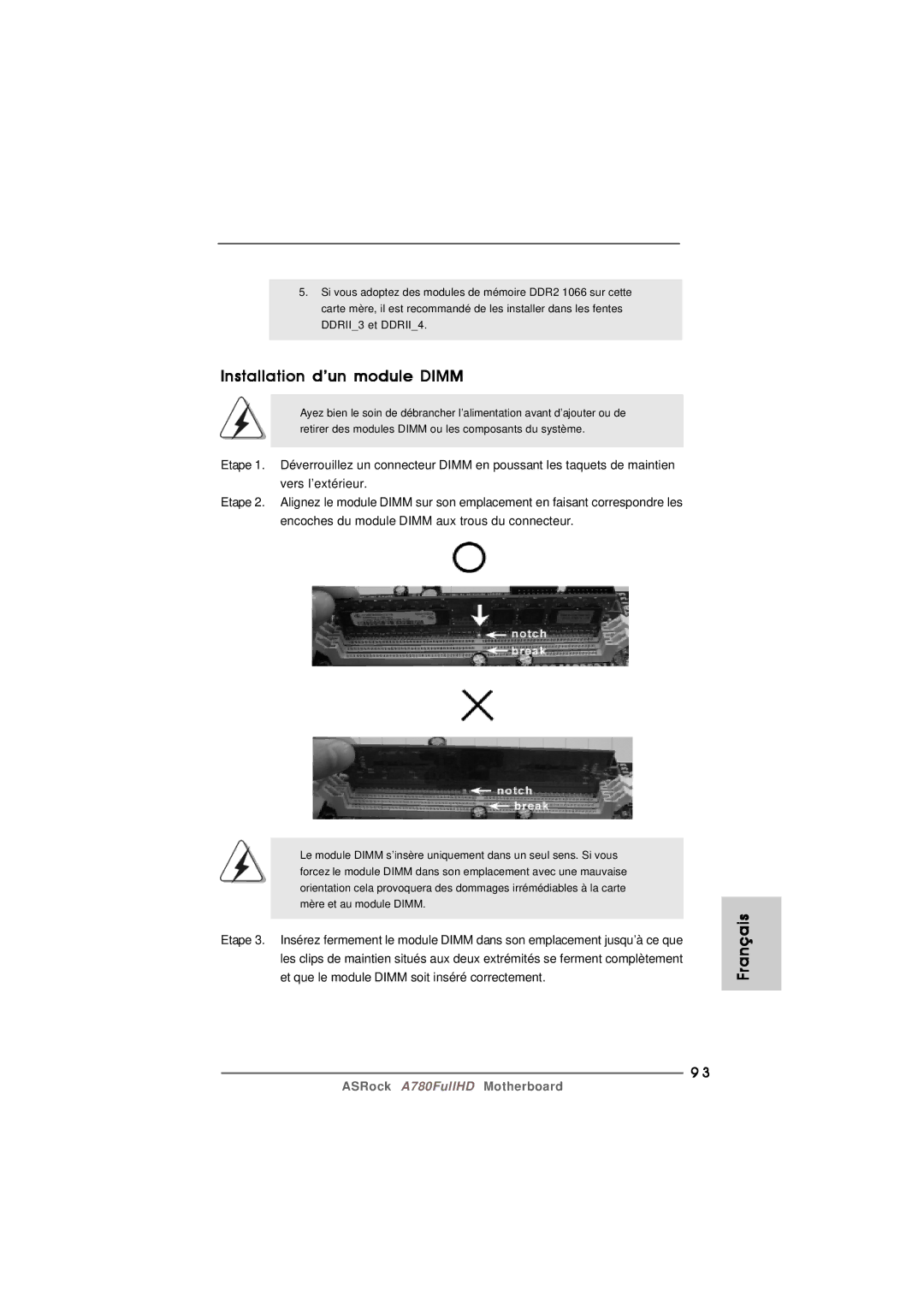 Century A780FULLHD specifications Installation d’un module Dimm 