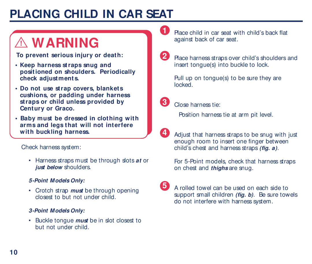 Century Avanta manual Placing Child in CAR Seat 