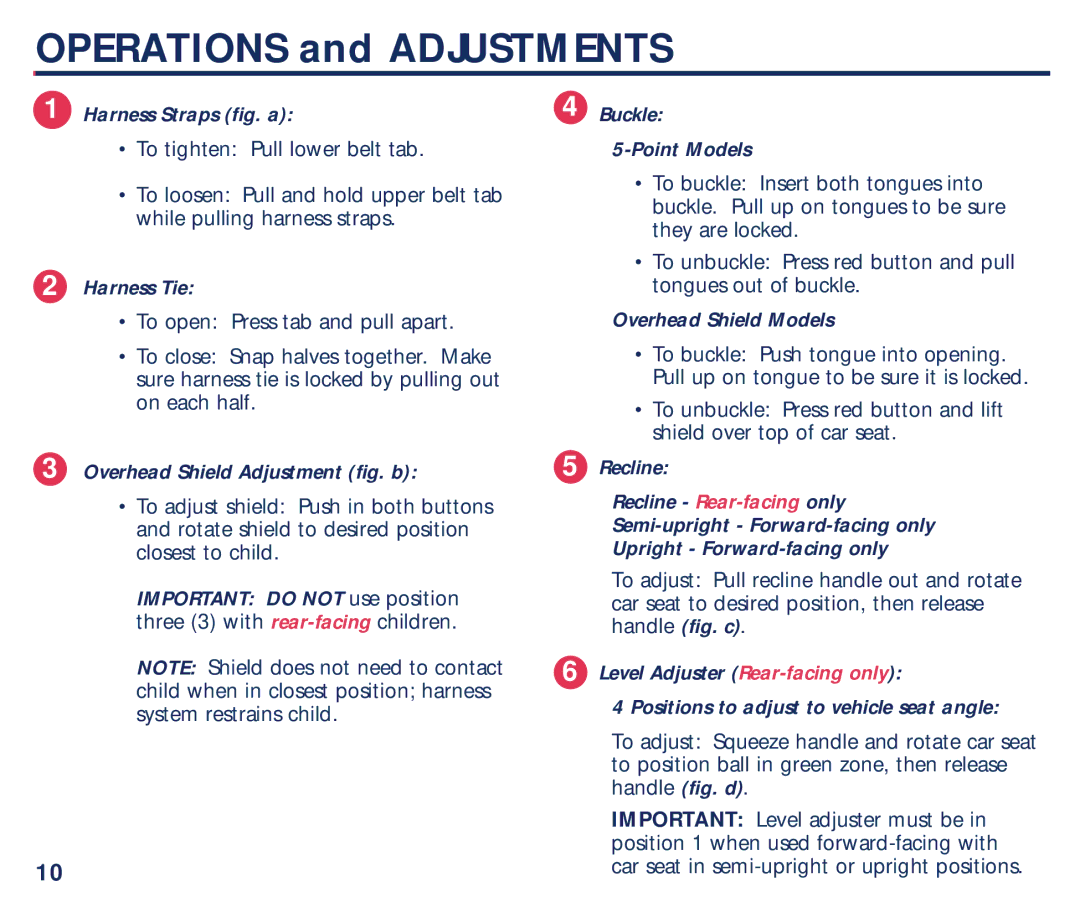 Century Bravo manual Harness Straps fig. a, Harness Tie, Overhead Shield Adjustment fig. b, Buckle Point Models 