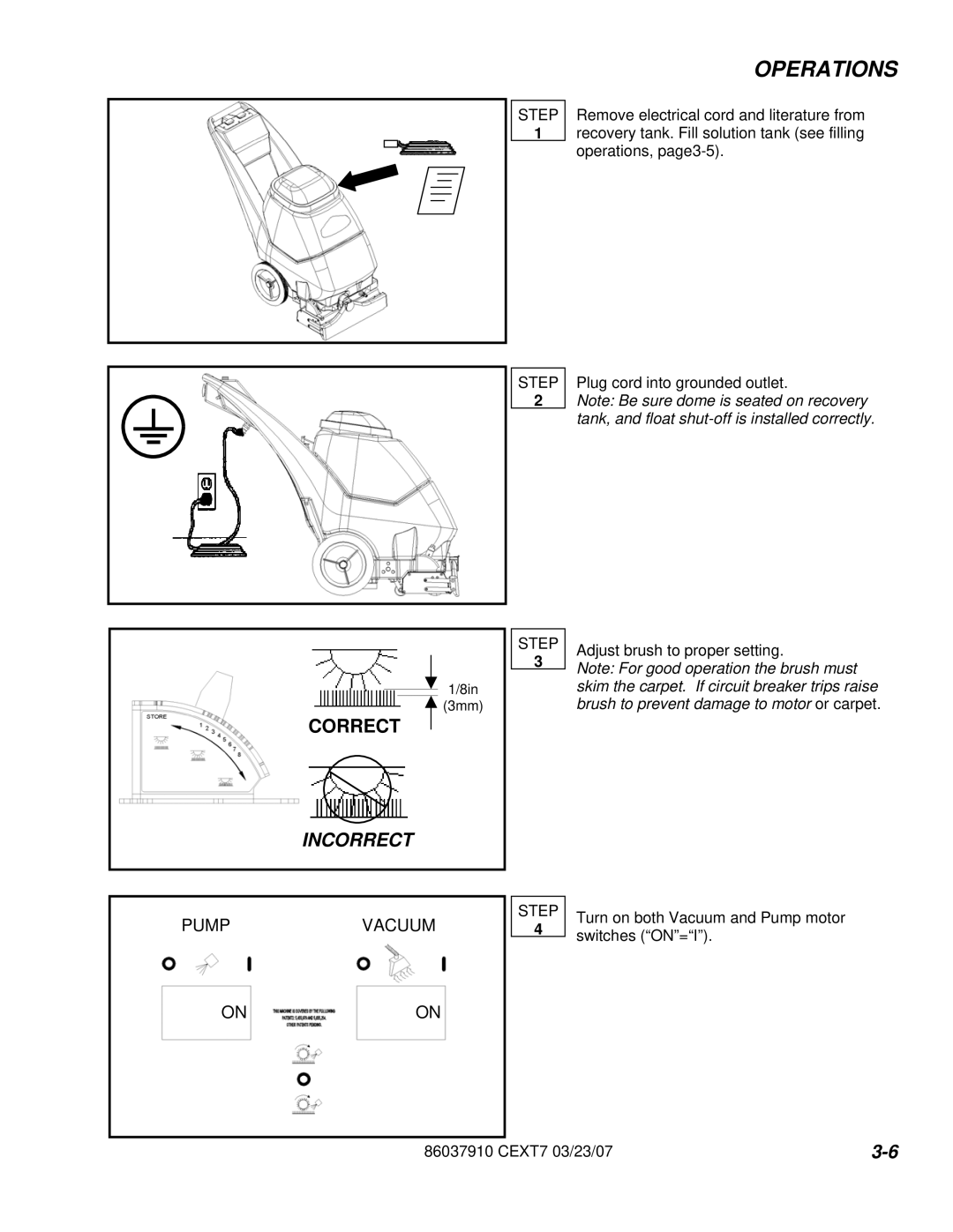 Century CEXT7 manual Operations, Correct 