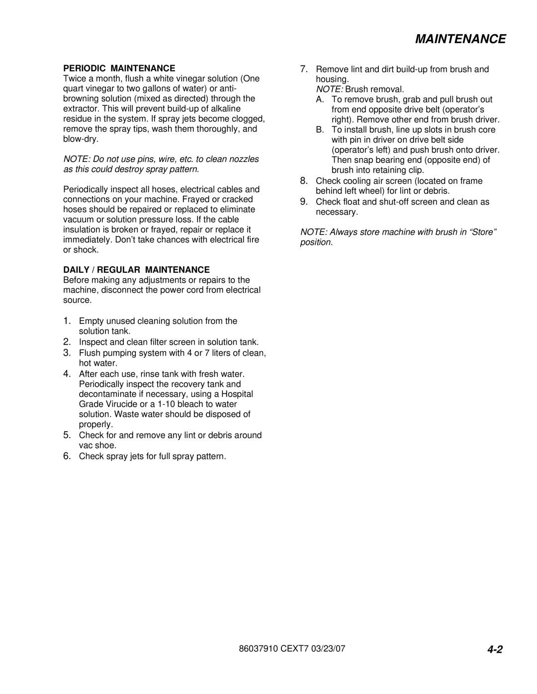 Century CEXT7 manual Periodic Maintenance 