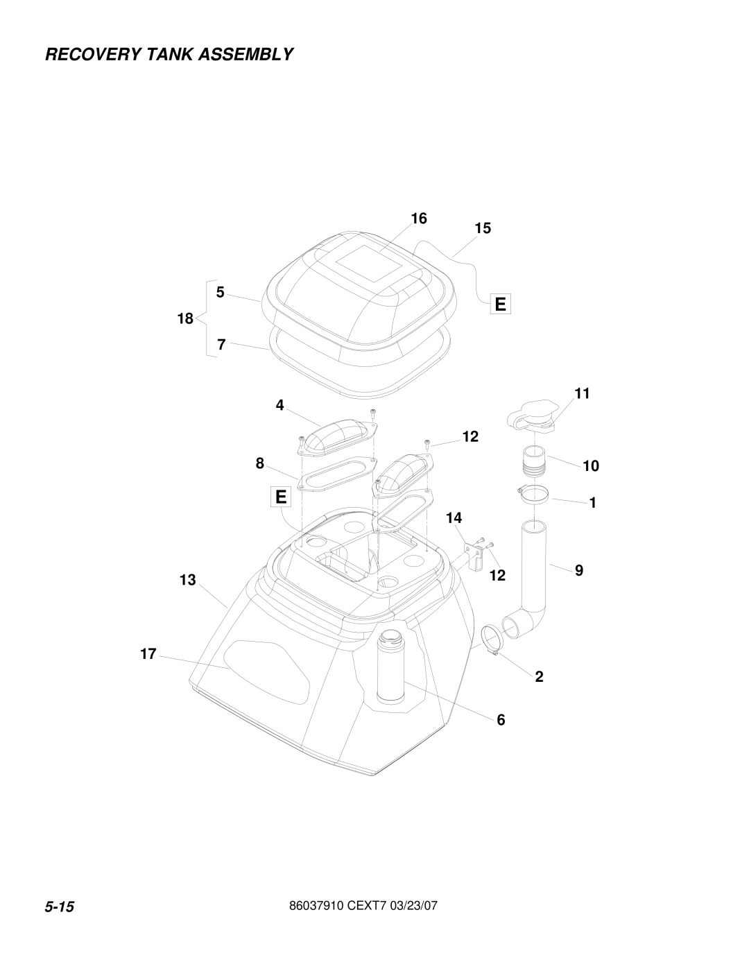 Century CEXT7 manual Recovery Tank Assembly 