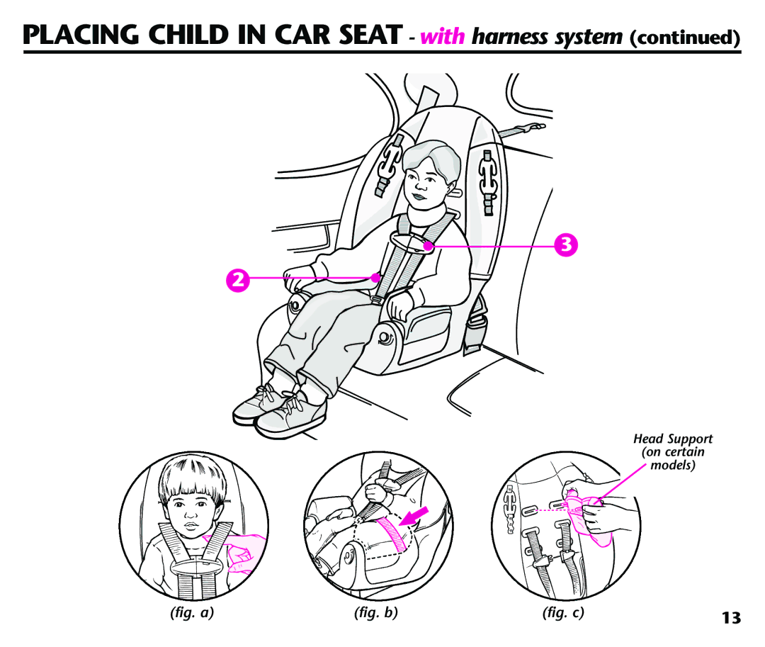 Century Deluxe Series instruction manual Placing Child in CAR Seat with harness system 