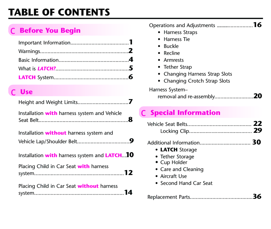 Century Deluxe Series instruction manual Table of Contents 