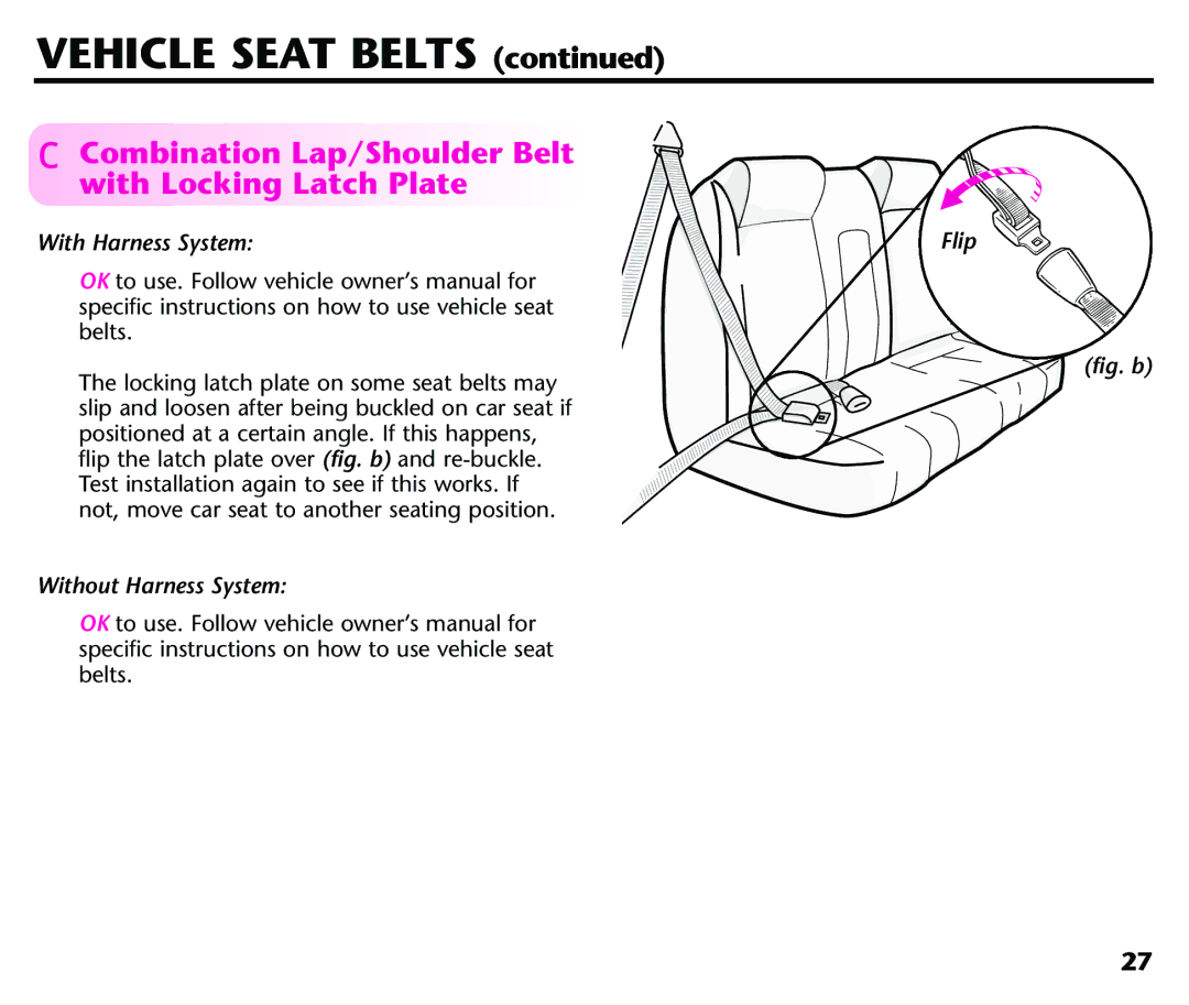 Century Deluxe Series instruction manual Combination Lap/Shoulder Belt with Locking Latch Plate, Fig. b 