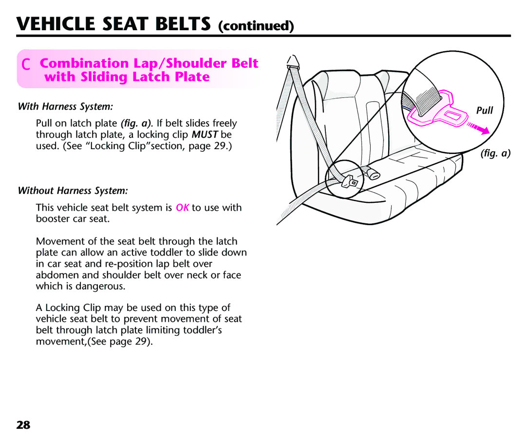 Century Deluxe Series instruction manual Combination Lap/Shoulder Belt with Sliding Latch Plate, Pull 