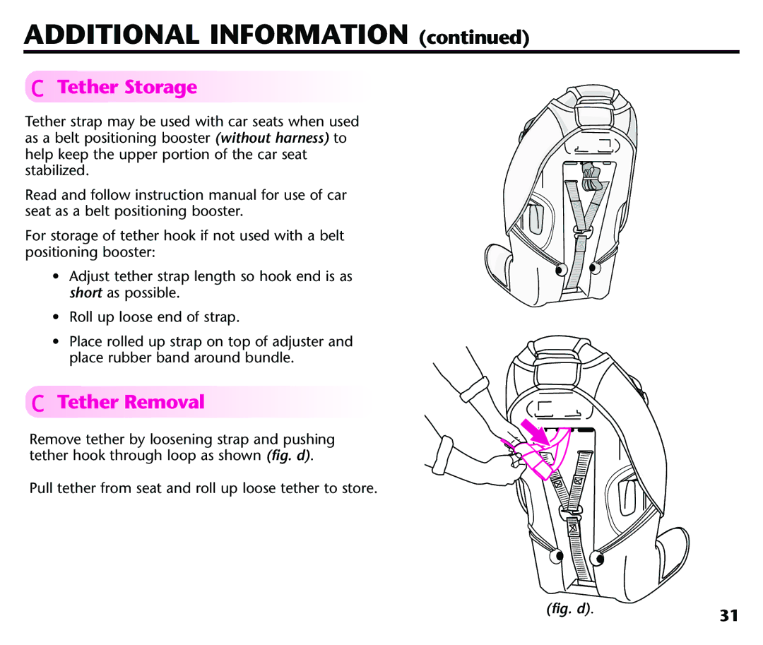 Century Deluxe Series instruction manual Additional Information, Tether Storage, Tether Removal 