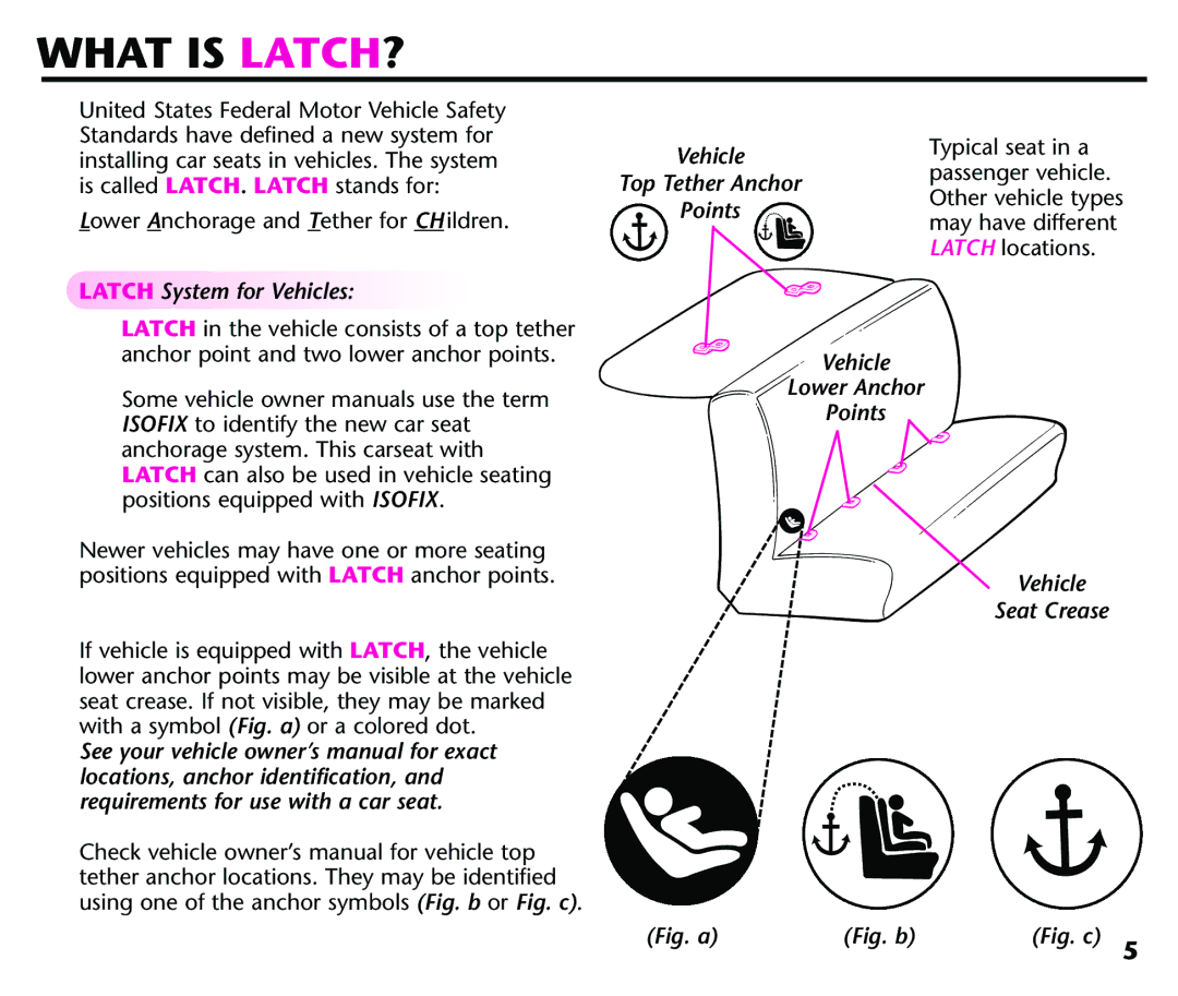 Century Deluxe Series What is LATCH?, Latch System for Vehicles, Vehicle Top Tether Anchor Points Lower Anchor 