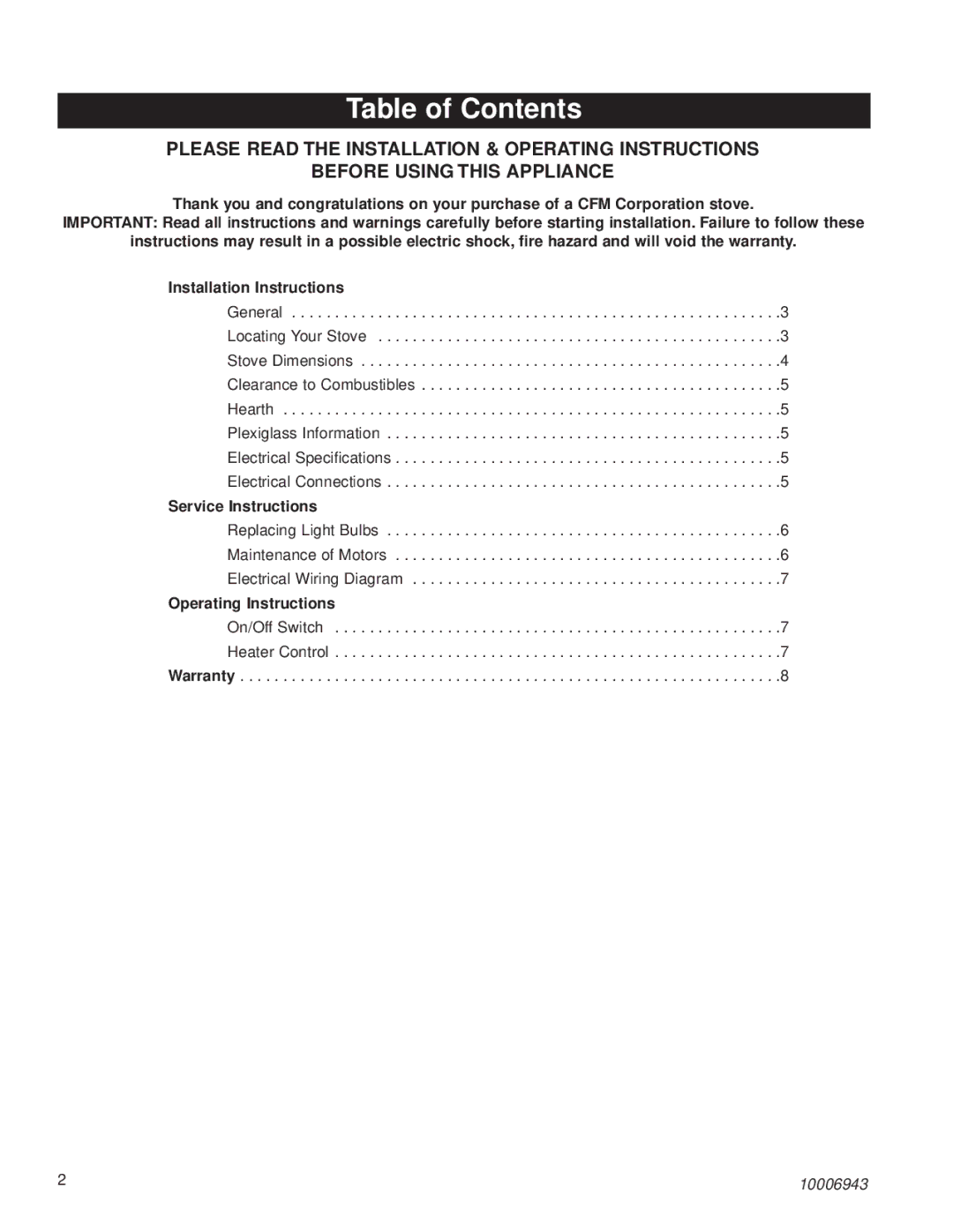 Century HES60 installation instructions Table of Contents 