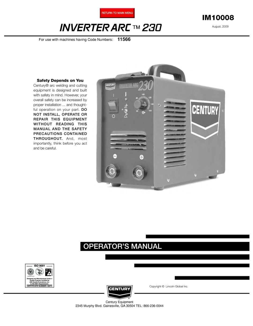 Century IM10008 manual Inverter ARC 