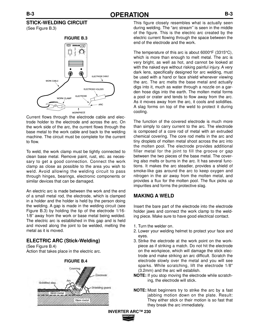 Century IM10008 manual STICK-WELDING Circuit, Electric ARC Stick-Welding, Making a Weld 