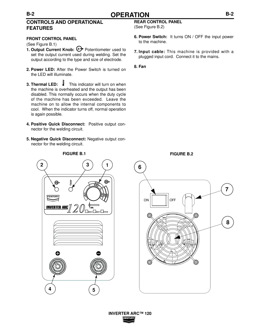 Century IM998 manual Controls and Operational Features, Front Control Panel 