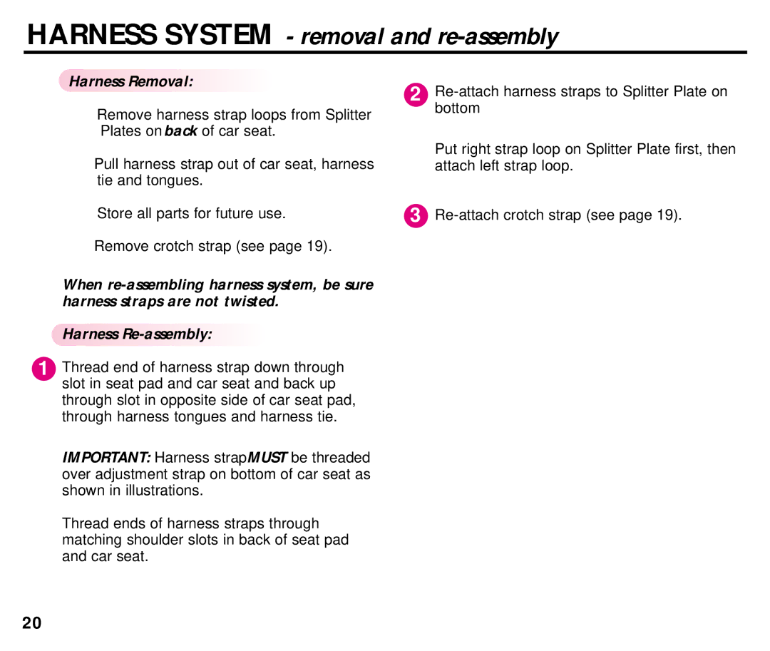 Century ISPB009BA manual Harness System removal and re-assembly, Harness Removal 