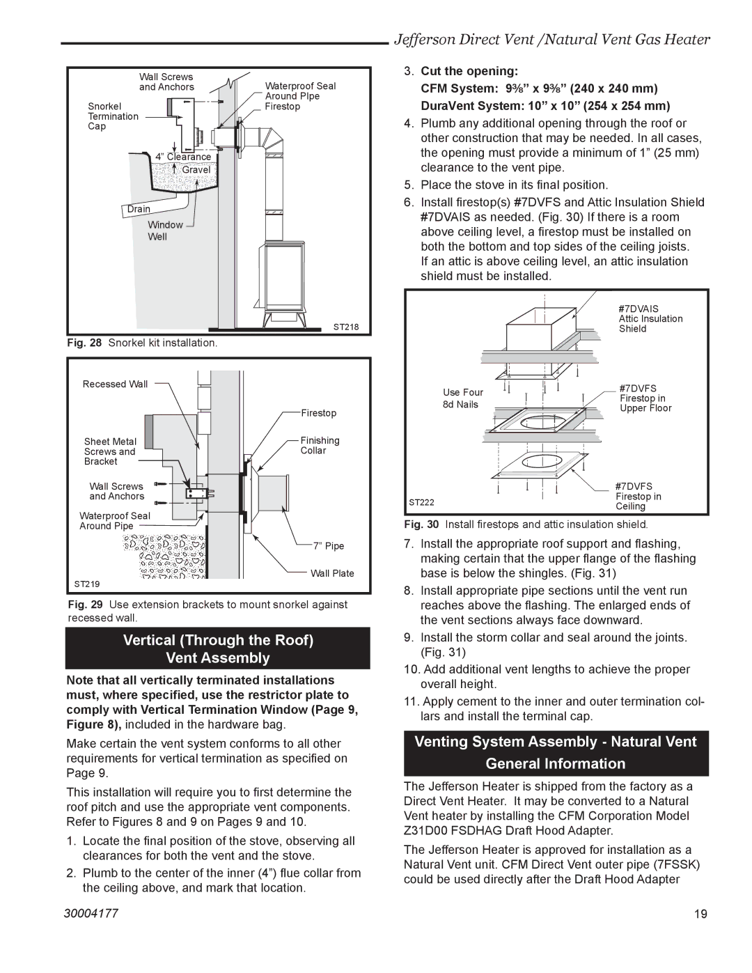 Century Jefferson manual Vertical Through the Roof Vent Assembly, Venting System Assembly Natural Vent General Information 