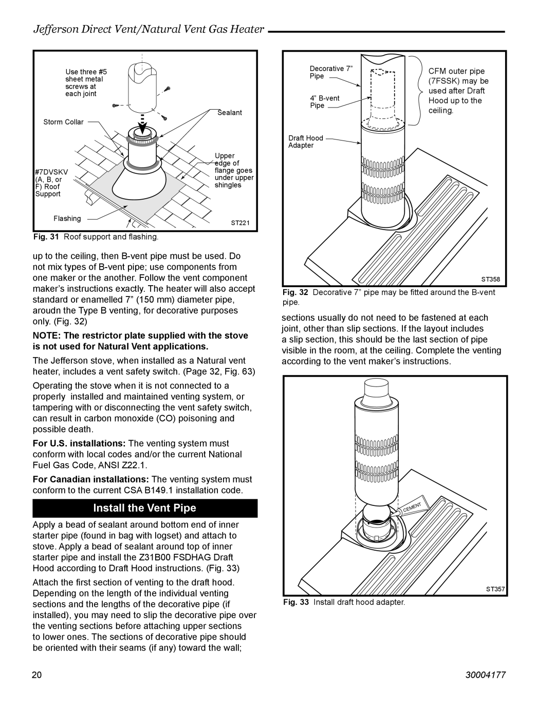 Century Jefferson manual Install the Vent Pipe 