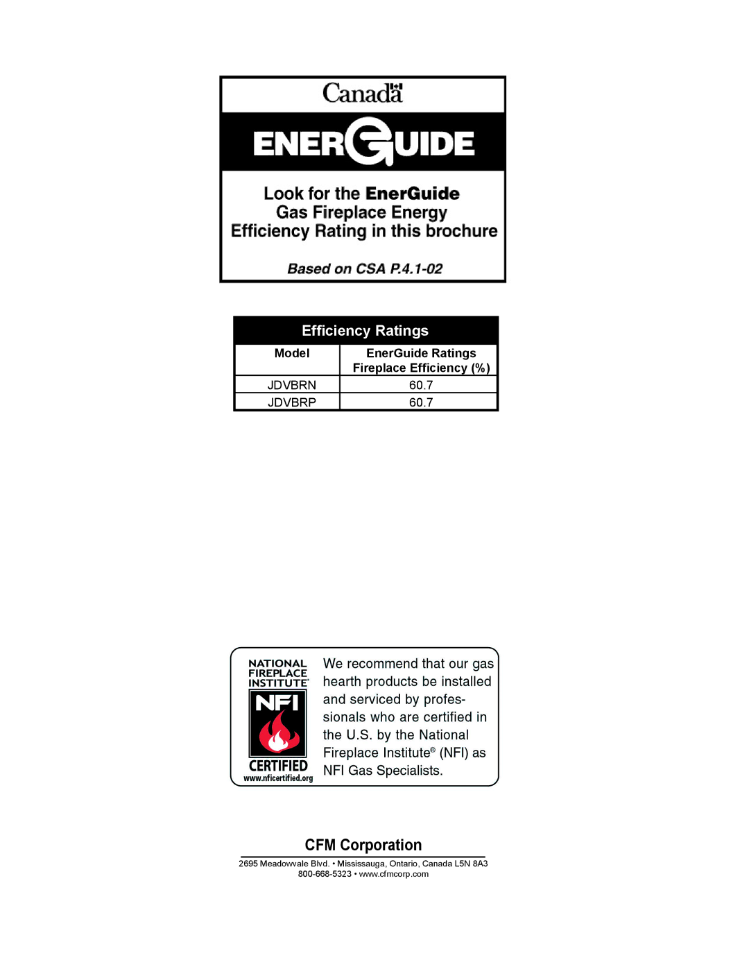 Century Jefferson manual Efﬁciency Ratings, Model EnerGuide Ratings Fireplace Efﬁciency % 