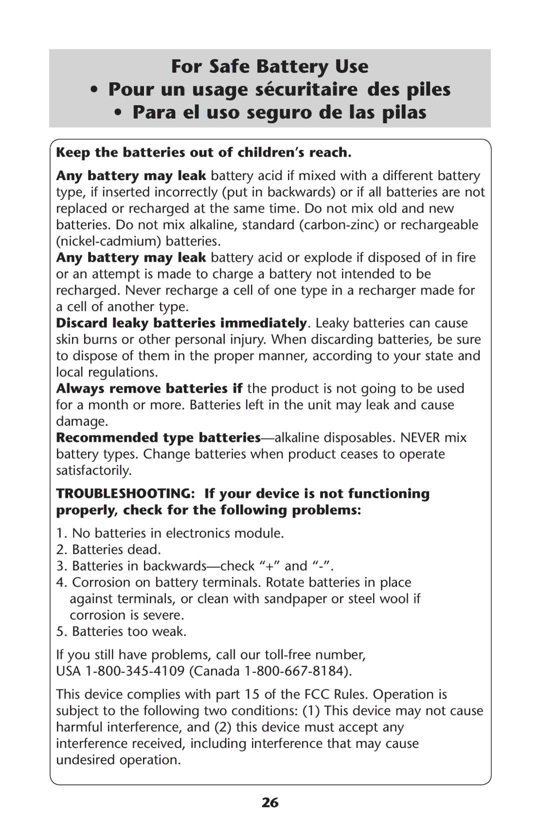 Century none owner manual Keep the batteries out of children’s reach 