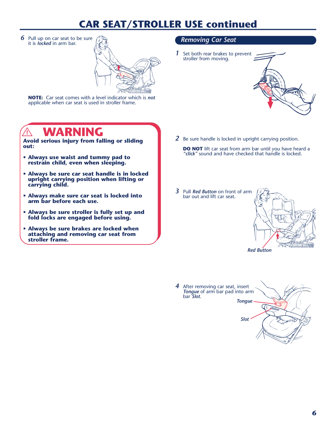 Century PM-1026AB manual Removing Car Seat, Red Button 