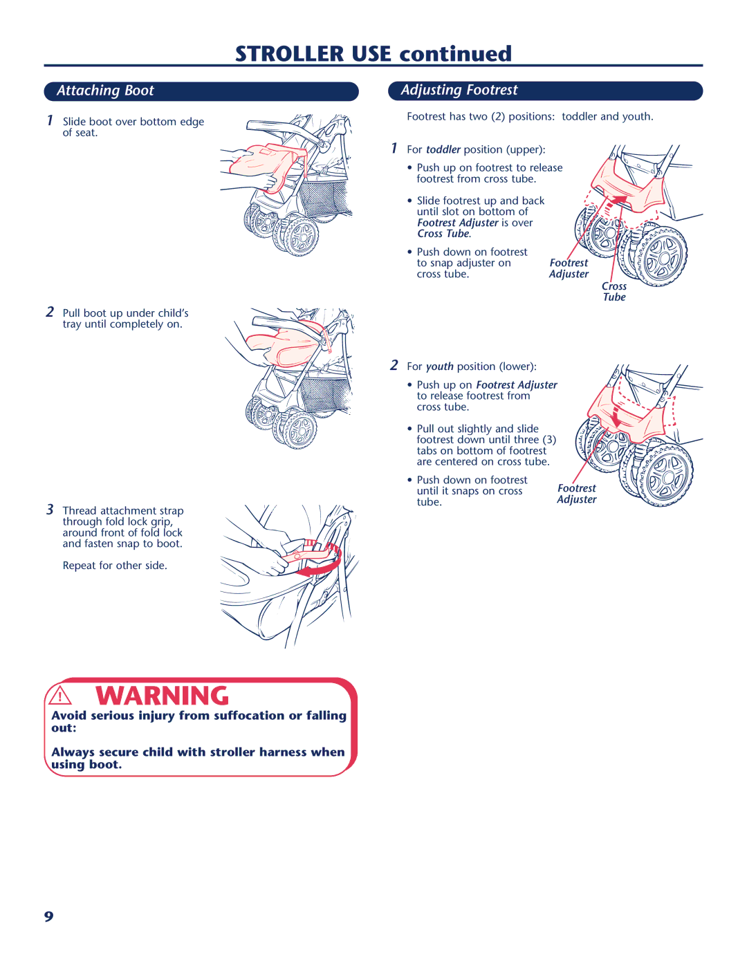 Century PM-1109AB manual Attaching Boot, Adjusting Footrest 