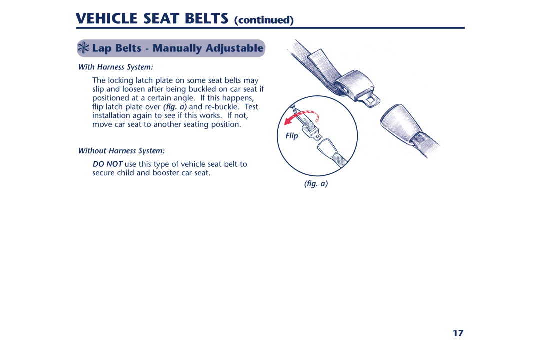 Century PM-1378AB instruction manual Vehicle Seat Belts, Lap Belts Manually Adjustable, Flip Without Harness System 