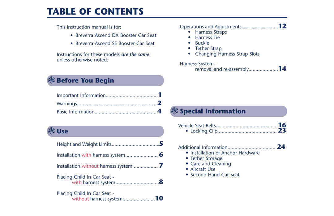 Century PM-1378AB instruction manual Table of Contents 