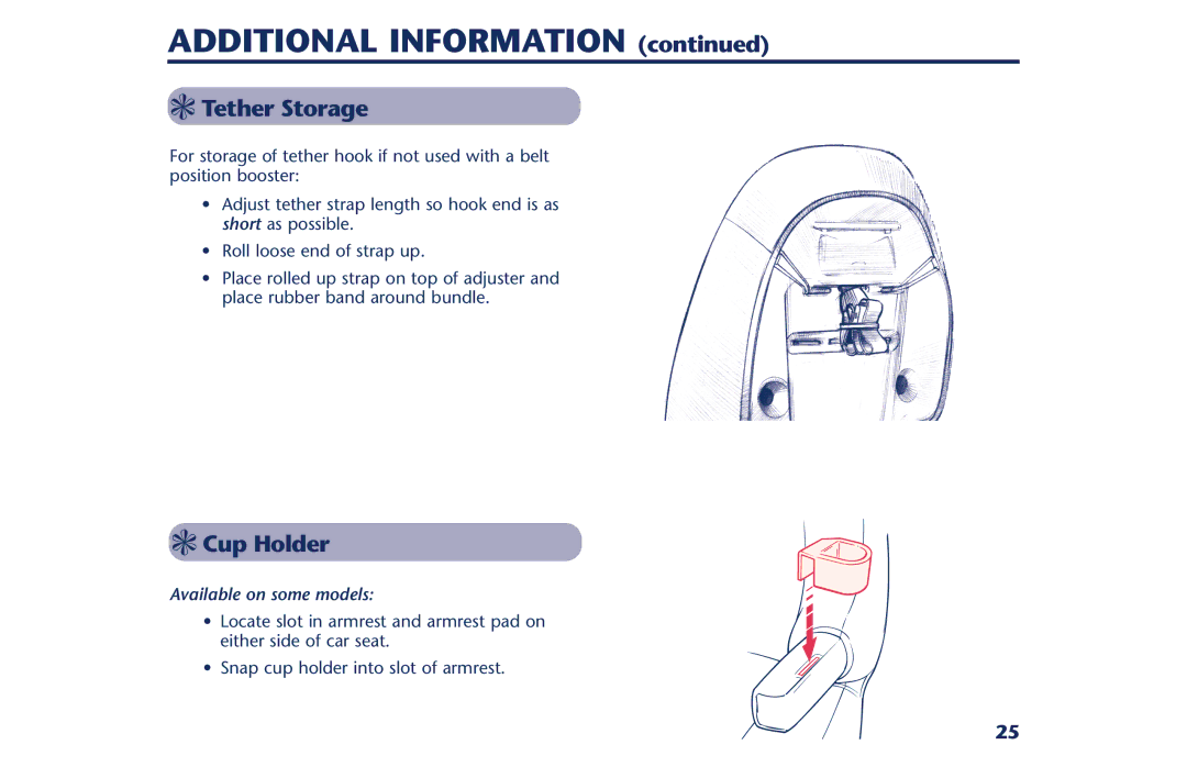 Century PM-1378AB instruction manual Additional Information, Tether Storage, Cup Holder, Available on some models 