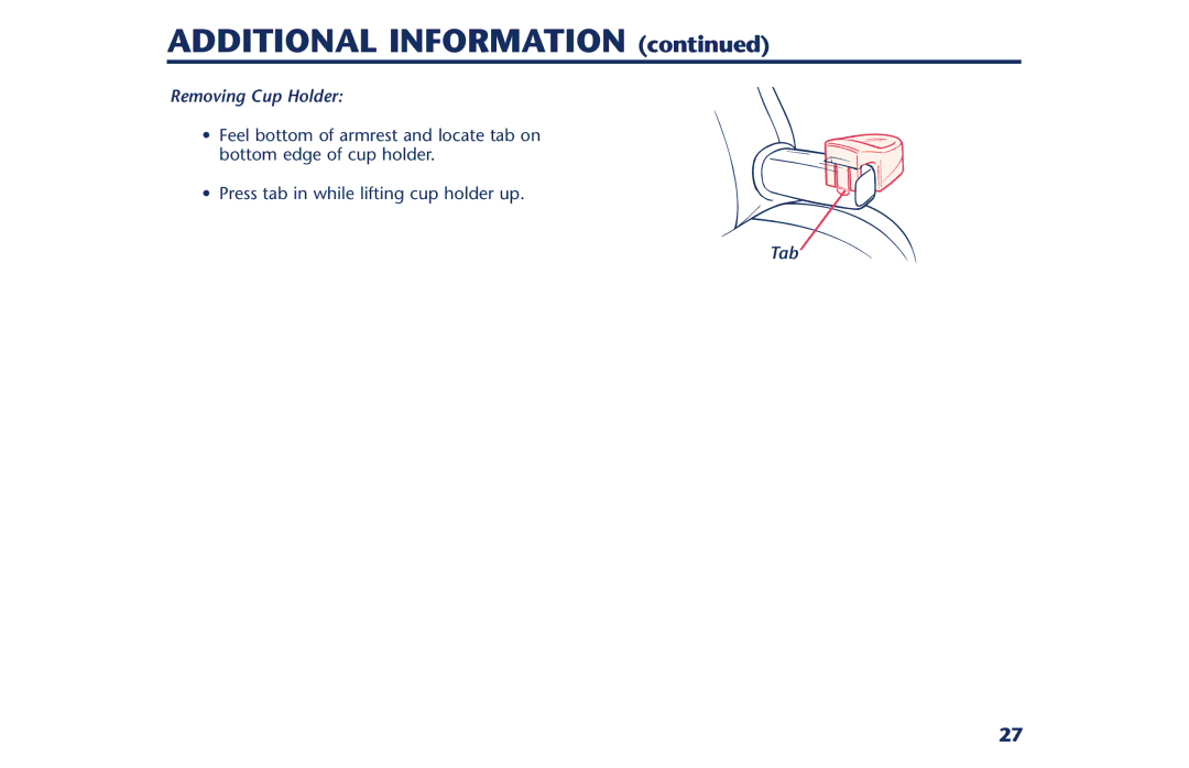 Century PM-1378AB instruction manual Removing Cup Holder, Tab 