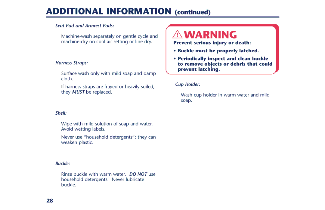 Century PM-1378AB instruction manual Seat Pad and Armrest Pads, Harness Straps, Shell, Cup Holder 