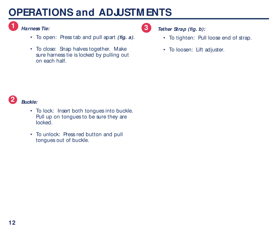 Century PM-1435AB manual Operations and Adjustments, Harness Tie Tether Strap fig. b, Buckle 