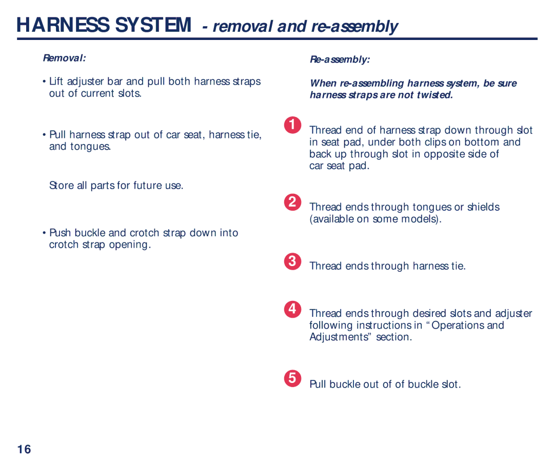 Century PM-1435AB manual Harness System removal and re-assembly, Removal 