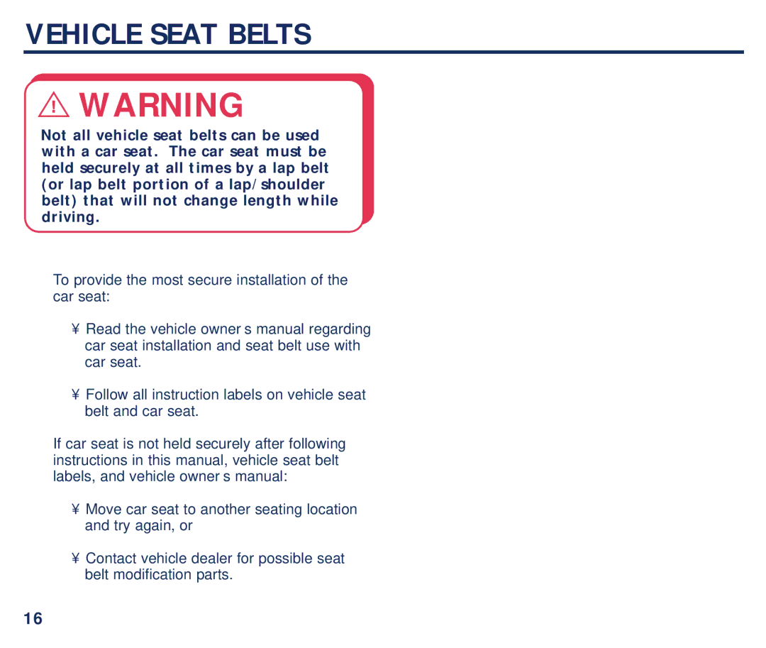 Century PM-1634AB 6/01 manual Vehicle Seat Belts 