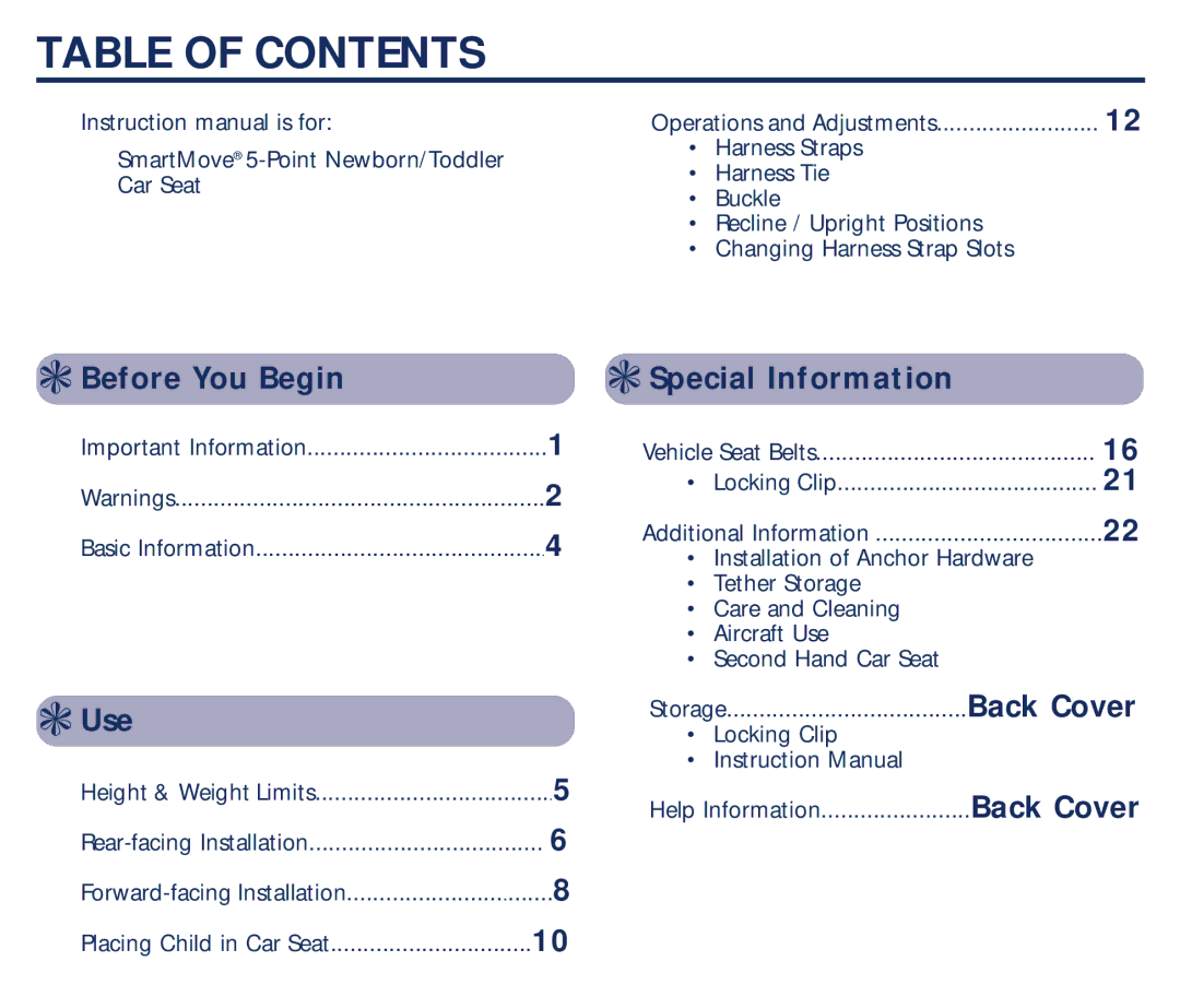 Century PM-1634AB 6/01 manual Table of Contents 