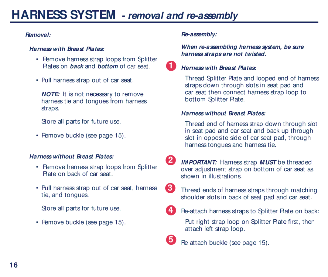 Century PM-1707AB manual Removal Harness with Breast Plates, Harness without Breast Plates 