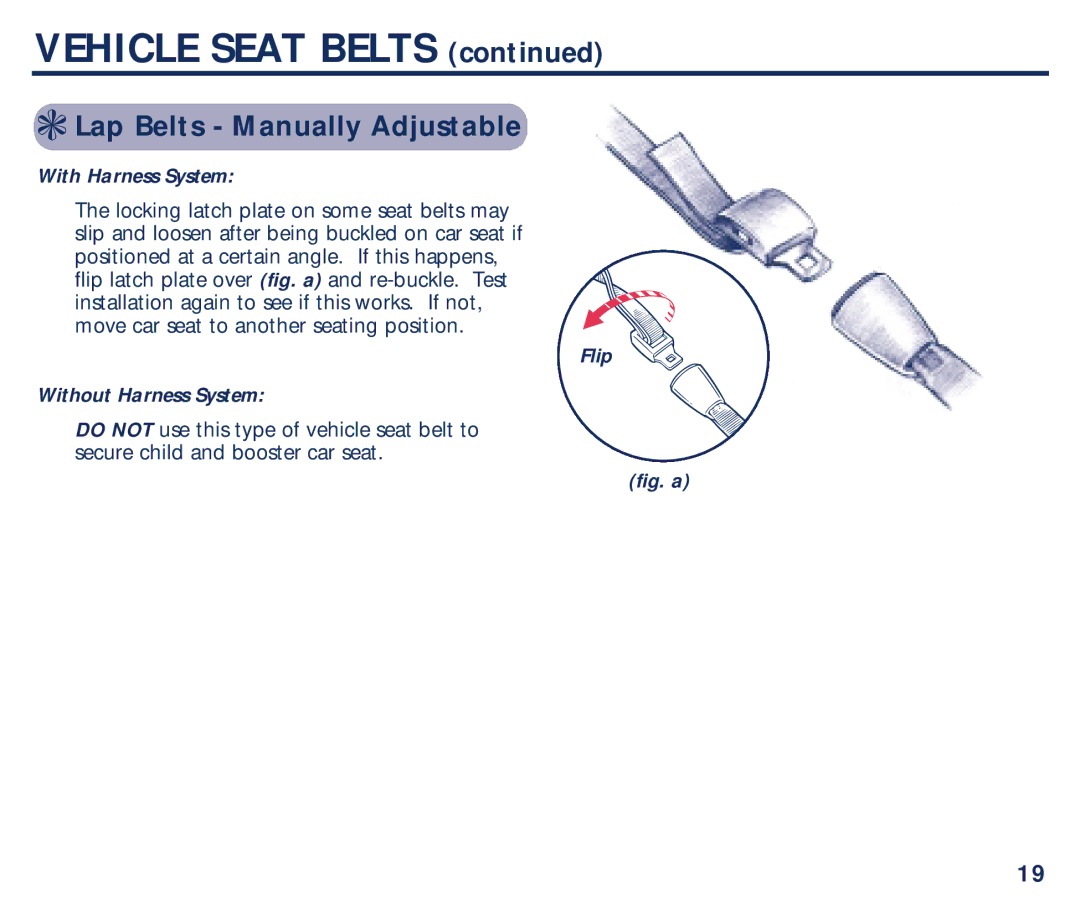 Century PM-1707AB manual Vehicle Seat Belts, Lap Belts Manually Adjustable, Flip Without Harness System 