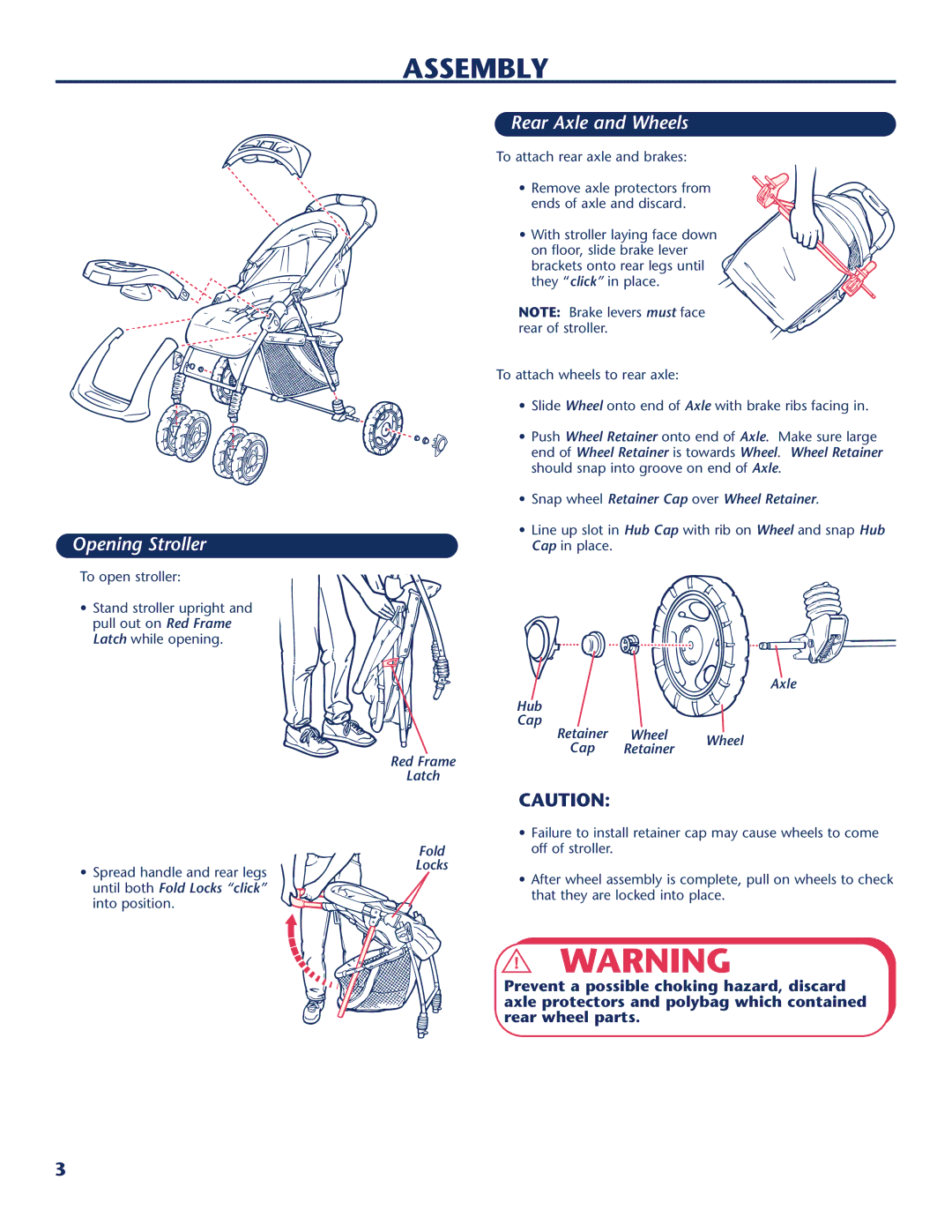 Century PM-1722AC instruction manual Assembly, Opening Stroller, Rear Axle and Wheels 