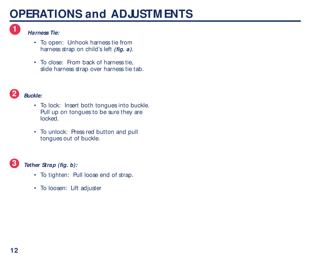 Century PM-1863AB manual Operations and Adjustments, Harness Tie, Buckle, Tether Strap fig. b 
