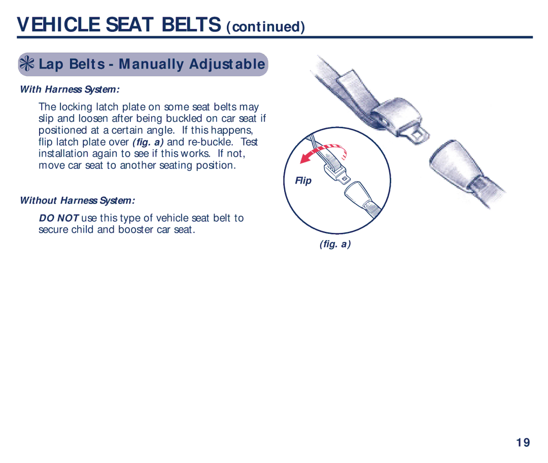 Century PM-1863AB manual Vehicle Seat Belts, Lap Belts Manually Adjustable, Flip Without Harness System 