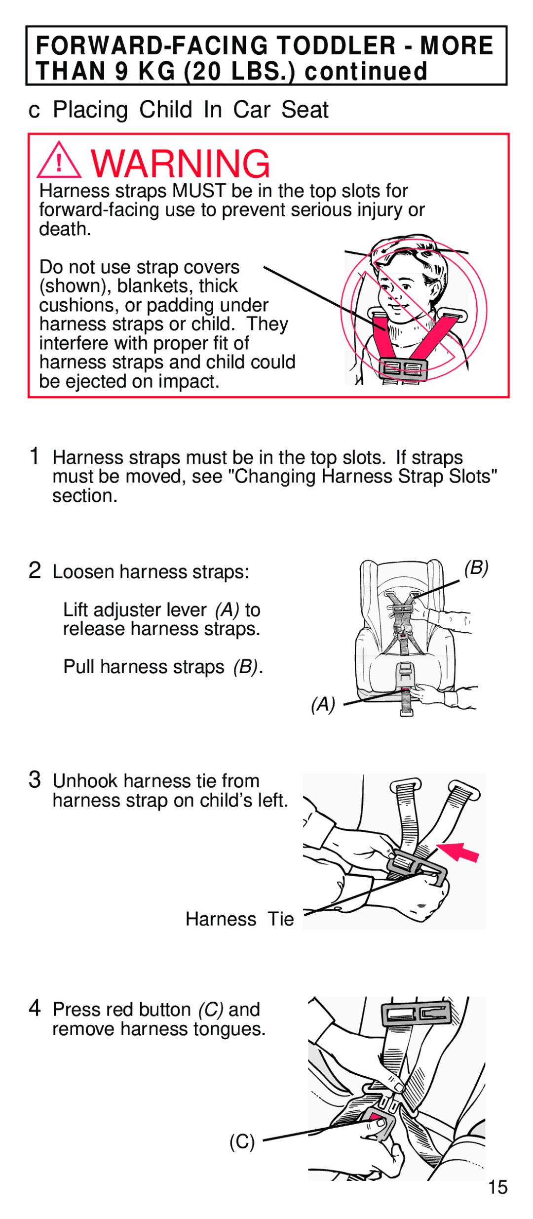 Century STE instruction manual Placing Child In Car Seat 