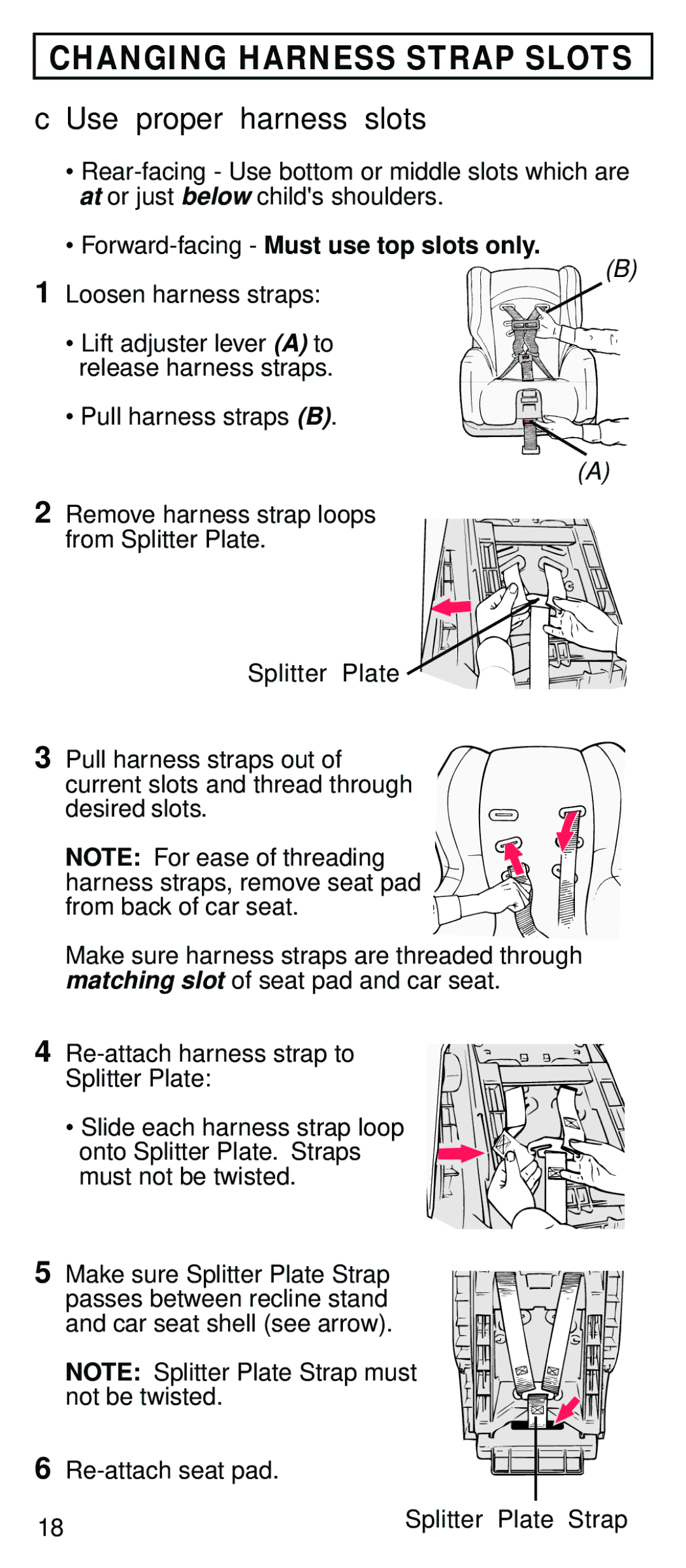 Century STE instruction manual Changing Harness Strap Slots, Use proper harness slots 